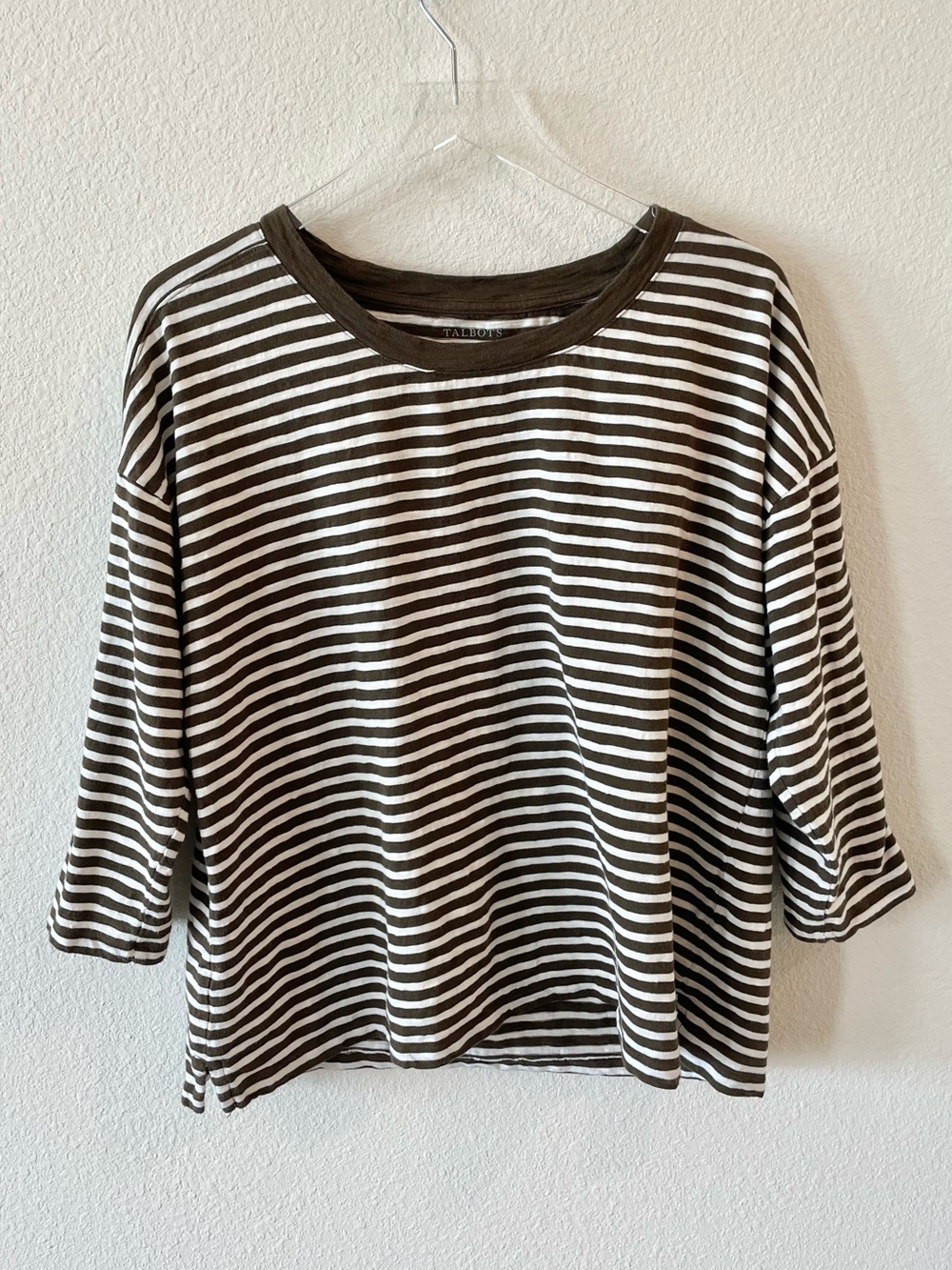 Talbots Crewneck Striped Cotton Top Brown & White XL